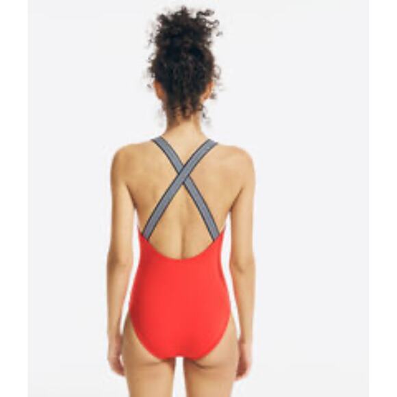Nautica Lifeguard Cross Back One-Piece Swimsuit Red Classic Retro Size M - Picture 3 of 11